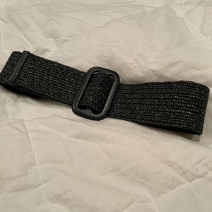 Adjustable black woven leather wrapped waist cinch belt NWOT